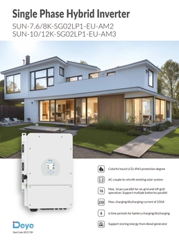 Гибридный инвертор Deye SUN-10K-SG02LP1-EU-AM3 WI-FI: мощность 10кВт, однофазный, 3MPPT, совместимый с генераторами.