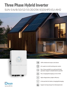 Гибридный инвертор Deye SUN-20K-SG01HP3-EU-AM2 20KW: высоковольтный, 3фазы, 2+2МРРТ, 20кВт