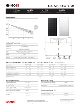 Солнечная панель 575Вт Longi Solar поколения 6 HI-MO X6 Explorer, КПД 22,3%, 13,1А, 2278×1134×35мм, 27,5кг, 25 лет.