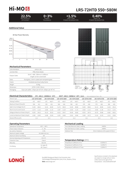 Солнечная панель 580Вт, двойное стекло, Longi Solar поколение 6 HI-MO X6 Explorer, КПД 22,5%, 13,23А, 2278×1134×35мм, 32,6кг, 30лет.