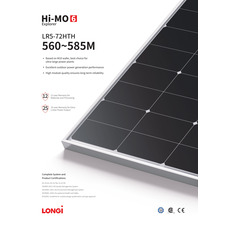 Солнечная панель 580Вт с двойным стеклом Longi Solar LR5-72HTD-580M HI-MO X6 Explorer, КПД 22,5%, 13,23А, 2278×1134×35мм, 32,6кг, 30лет.