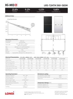 Солнечная панель 585Вт, двойное стекло, Longi Solar поколение 6 HI-MO X6 Explorer, КПД 22,6%, 13,23А, 2278×1134×35мм, 27,5кг, 30лет.