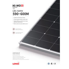 Сонячна панель 590Вт Longi Solar LR5-72HTH-590M HPBC Hi-MO 6 Scientist, IP68, ККД 22,8%, 52,51В, 14,33А, 2278×1134×30mm, 25років	