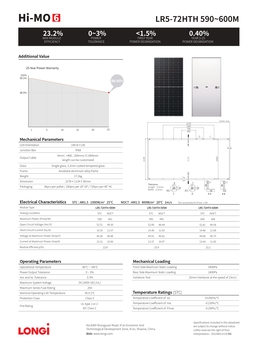 Солнечная панель 585Вт, двойное стекло, Longi Solar поколение 6 HI-MO X6 Explorer, КПД 22,6%, 13,23А, 2278×1134×35мм, 32,6кг, 30 лет работы.