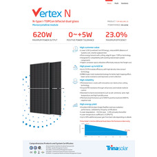 Солнечная панель 615Вт двохстороння Trina Solar TSM-NEG19RC.20 615W N-type i-TOPCon bifacial dual glass, 22,8%. Розмір 2384×1134×35мм, 33,7кг.