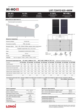 Двухсторонняя солнечная панель Longi Solar LR7-72HYD-640M Hi-MO 9 BC-CELL, 640Вт, с КПД 23,7%