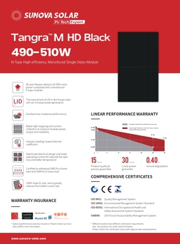 Солнечная панель 510Вт Sunova Solar Tangra M SS-510-54MDH-G11 N-type Full Black, КПД 22,5%